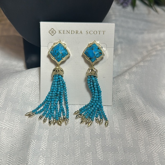 KENDRA SCOTT EARRINGS MISHA VEINED TURQUOISE NEW! - Picture 6 of 7